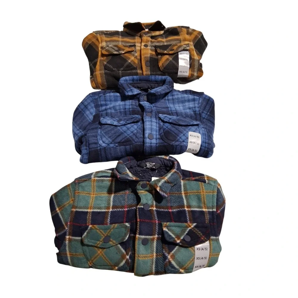 3 Member's Mark Boys Sherpa‎ Lined Shackets Size XS 4/5 Plaid Outerwear Gorpcore